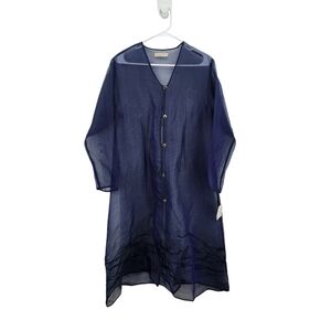Bodil Women's 100% Silk Button Front Midi Sheer Dress Navy- M